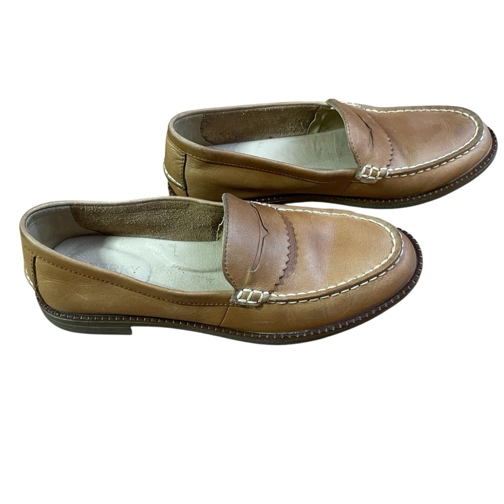 Sperry Seaport Camel/Tan Leather Slip-On Loafers w/ Penny Keeper Sz. 6.5 Casual - Picture 2 of 9